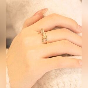 Fashion Golden Bow Love Ring Dainty Bowknot Promise Adjustable Ring